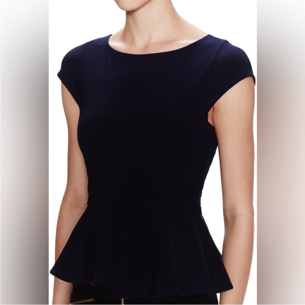 Alice + Olivia Navy Employed Peplum Cap Sleeve